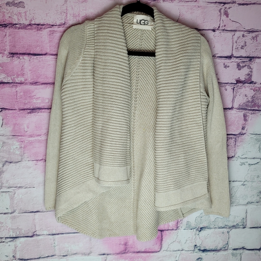 UGG WOMENS ANGLED SHAWL CARDIGAN TEXTURED COTTON CASHMERE KNIT XS